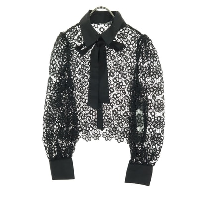美品 ZARA ザラ 花柄 長袖 ブラウス M ブラック レース リボン
