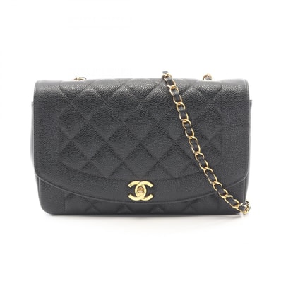 シャネル CHANEL マトラッセ ダイアナフラップ ショルダーバッグ バッグ キャビアスキン(グレインドカーフ) レディース ブラック系 A01165 【中古】
