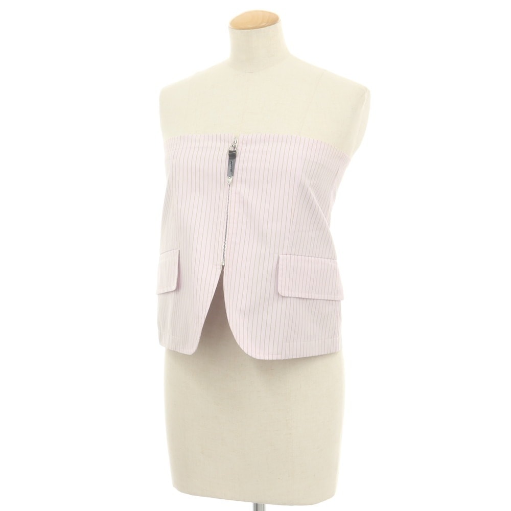 【中古】トーガ TOGA コットン ストライプ ジップアップ ビスチェカットソー ライトピンクxベージュ【サイズS】【レディース】