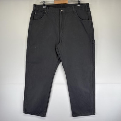 古着 ディッキーズ Dickies ワークパンツ ダック地 ペインター 作業着 ワンポイントロゴ ジッパーフライ w38 L30 グレー メンズ