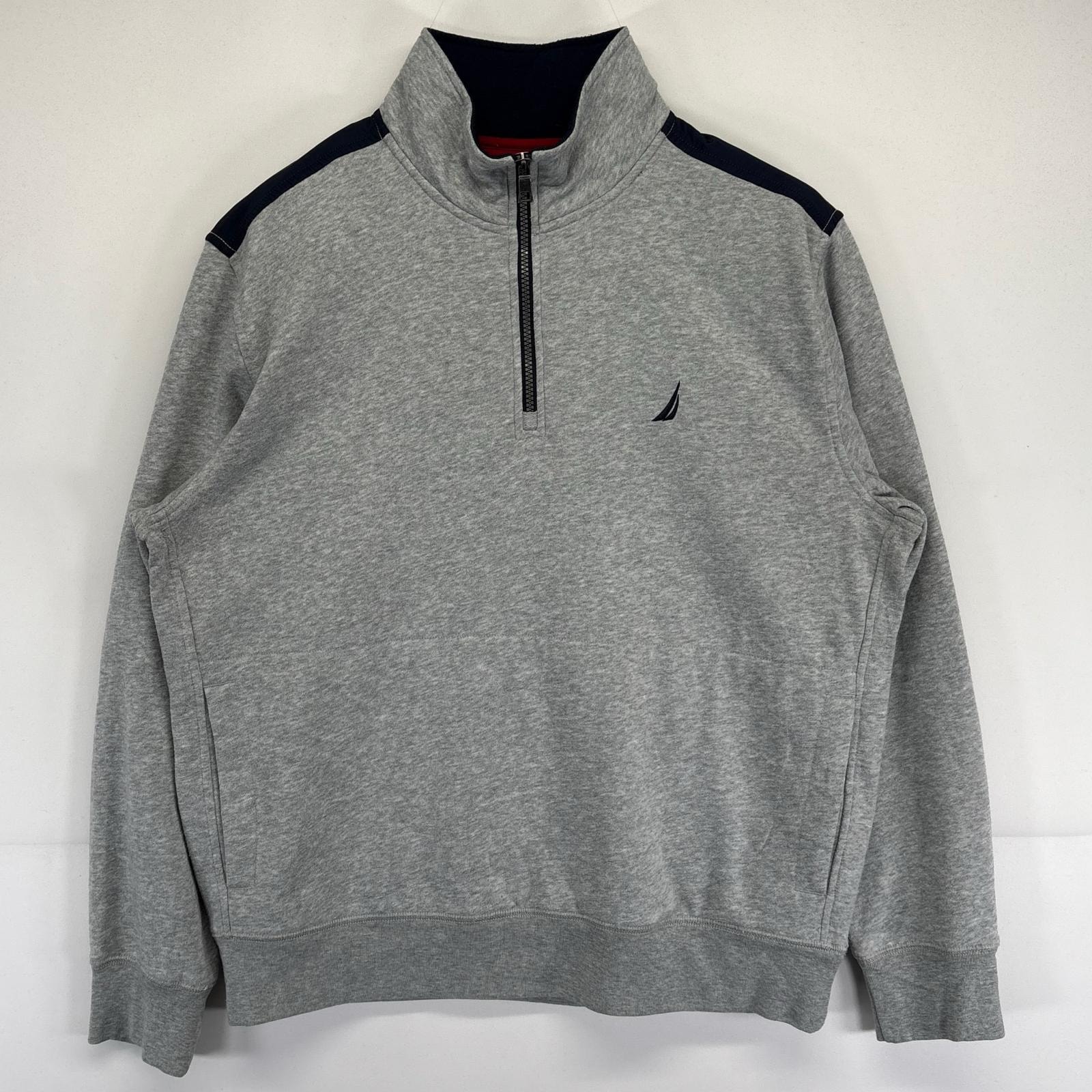 古着 ノーティカ NAUTICA スウェット 大きいサイズ トレーナー ハーフジップ ワンポイントロゴ ナイロン切り替え XL グレー系 メンズ
