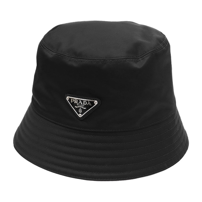 美品 プラダ 2020年製 RE-NYLON リナイロン バケットハット トライアングルプレート 帽子 ユニセックス ブラック M PRADA