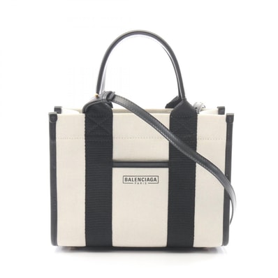 バレンシアガ BALENCIAGA HARDWARE XS ハードウェア 2WAY トートバッグ バッグ キャンバス レザー レディース アイボリー系 / ブラック系 693662 【中古】