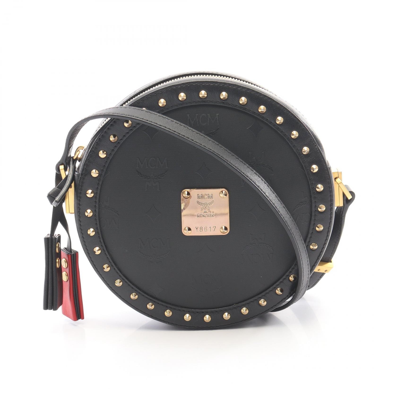 エム・シー・エム MCM ヴィセトス サークル ショルダーバッグ バッグ PVCコーティングキャンバス レザー レディース ブラック系 【中古】