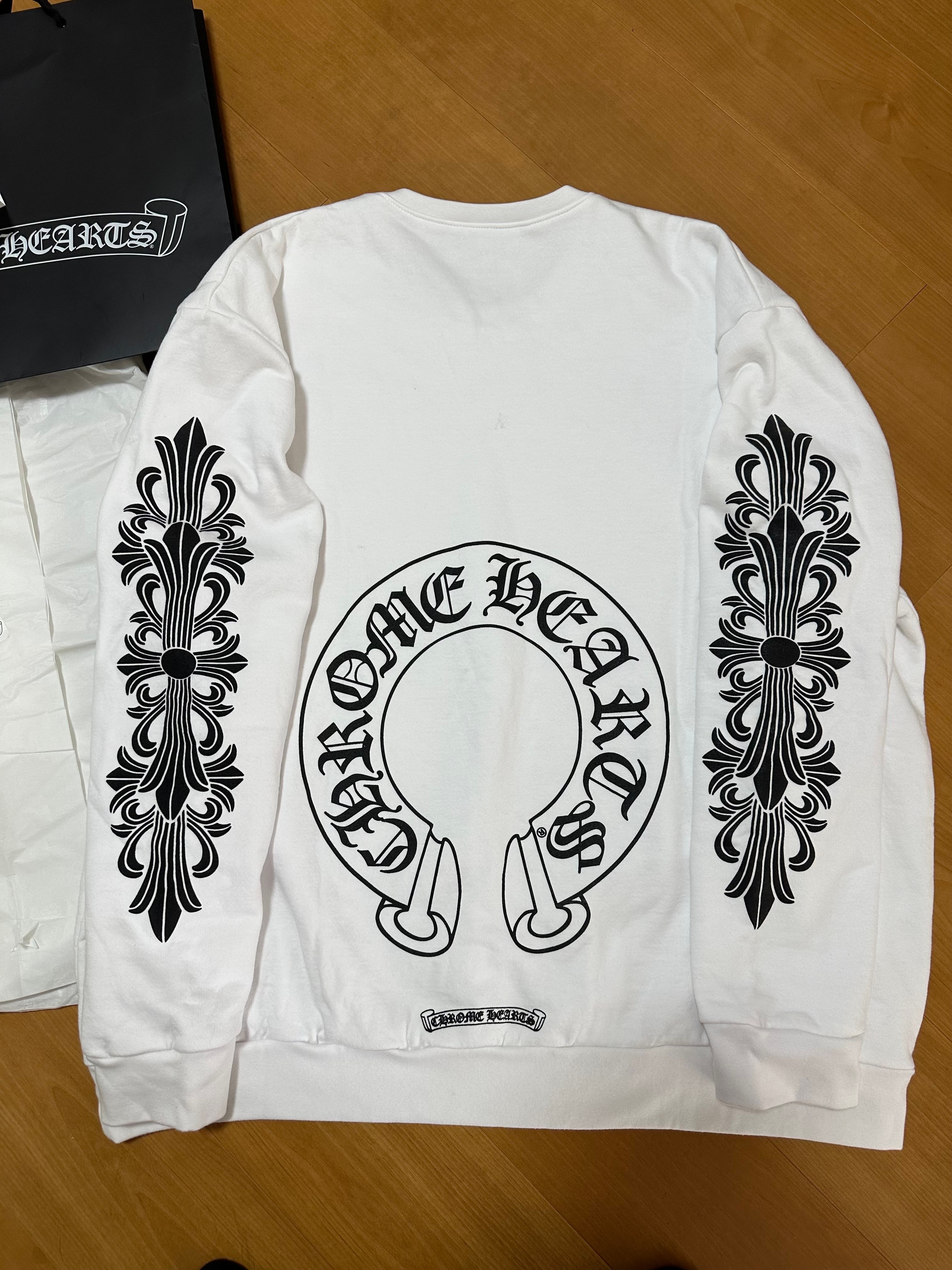 Chrome Hearts Floral Cross Horseshoe Back Print Sweatshirt "White"