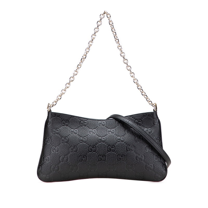 グッチ GGエンブレム ミディアム チェーンハンドバッグ ショルダーバッグ 2WAY 815277 ブラック レザー レディース GUCCI 中古