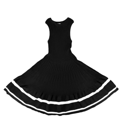 CHANEL シャネル ワンピース プリーツ ノースリーブ アパレル ココマーク 服 34 ブラック 黒 ホワイト 白 コットン レディース 春 夏 美品【中古品】