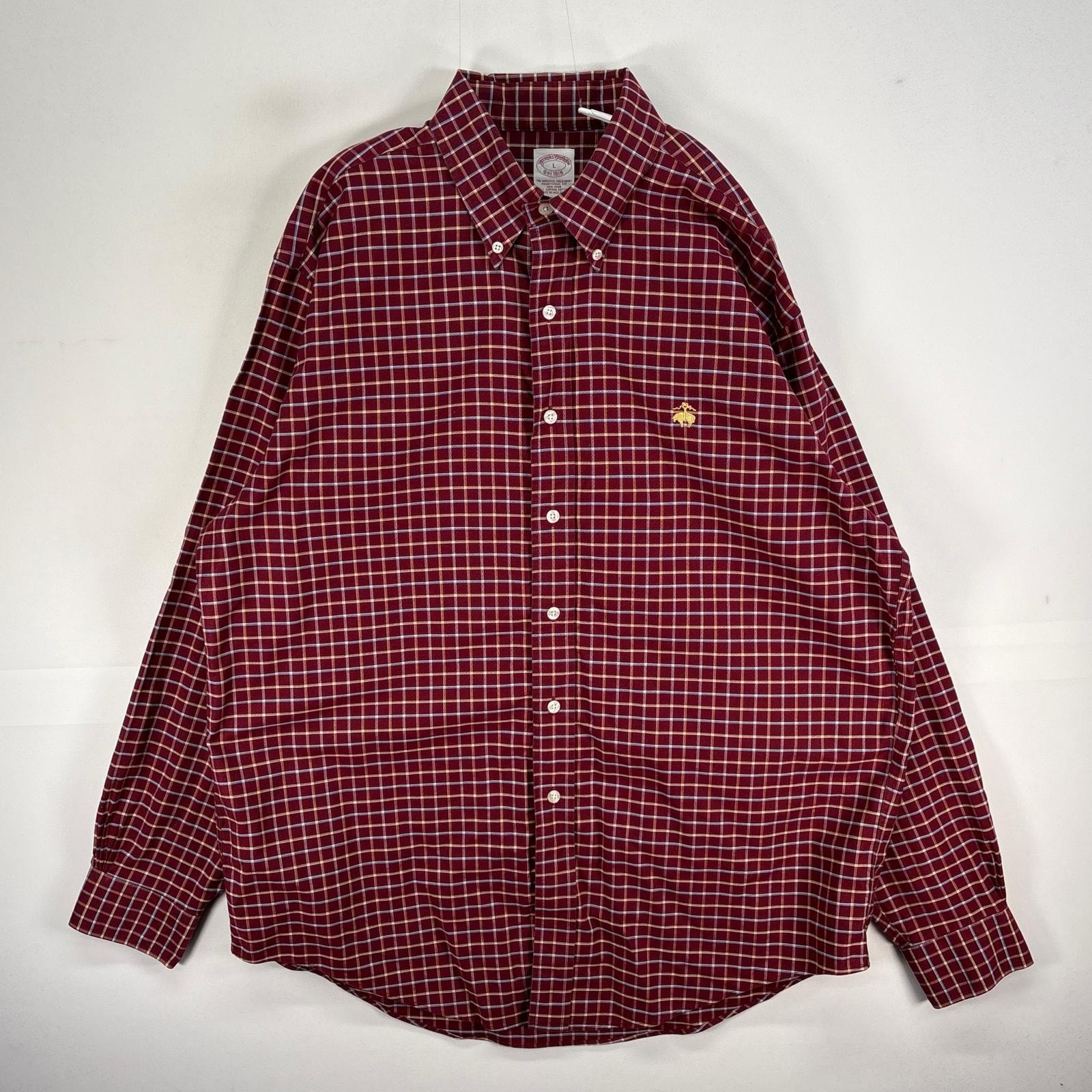 古着 ブルックスブラザーズ Brooks Brothers 長袖シャツ ロゴ 刺繍 ボタンダウン チェック L レッド系 マルチカラー メンズ