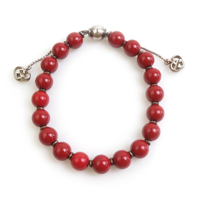 グッチ GUCCI ブレスレット シルバー925 レッド×シルバー ユニセックス【中古】 h31980a