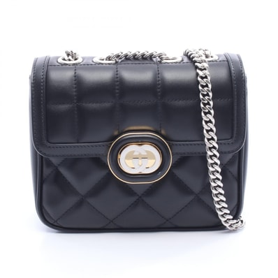 グッチ GUCCI デコ ミニ インターロッキングG ショルダーバッグ バッグ レザー レディース ブラック系 741457 【中古】