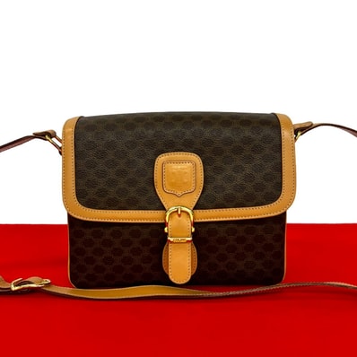 CELINE セリーヌ マカダム ブラゾン トリオンフ ロゴ レザー PVC ショルダーバッグ ブラウン
68679