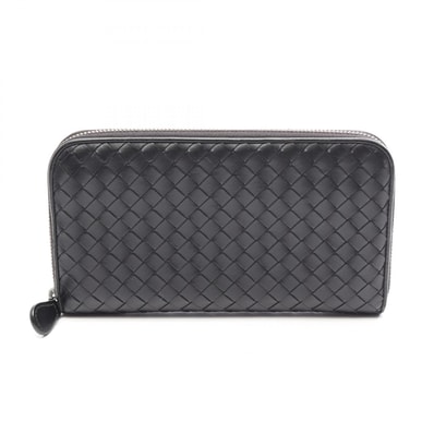 ボッテガヴェネタ BOTTEGA VENETA イントレチャート ラウンド長財布 財布 レザー メンズ ブラック系 【中古】