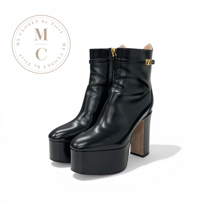 ヴァレンティノ VALENTINO タンゴ ブーツ ショートブーツ 靴 シューズ レザー ブラック 黒 ゴールド Vロゴ プラットフォーム 厚底