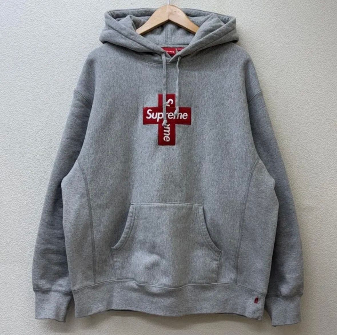 Supreme Cross Box Logo Hooded Sweatshirt "Grey"