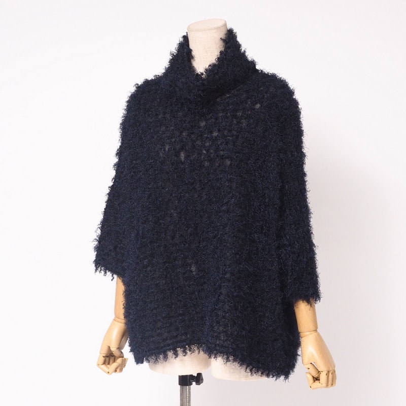 ■美品■me ISSEY MIYAKE ミー イッセイミヤケ ニット SHAGGY PLEATS プルオーバー 七分袖 オーバーサイズ ブランド古着【中古】20241002/RA1466