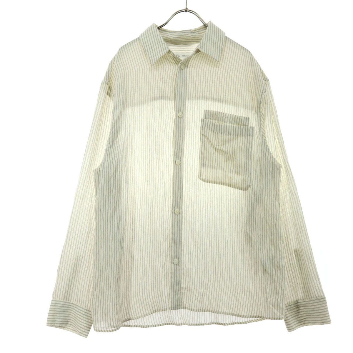 ZARA ザラ ストライプ柄 長袖 シャツ M ホワイト系 胸ポケット