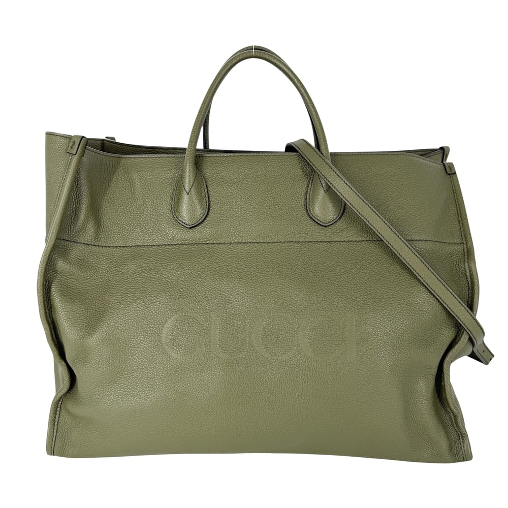 GUCCI グッチ 2WAY ラージ トートバッグ ショルダーバッグ 斜め掛け 674837 レザー カーキ ゴールド金具 レディース【中古品】
