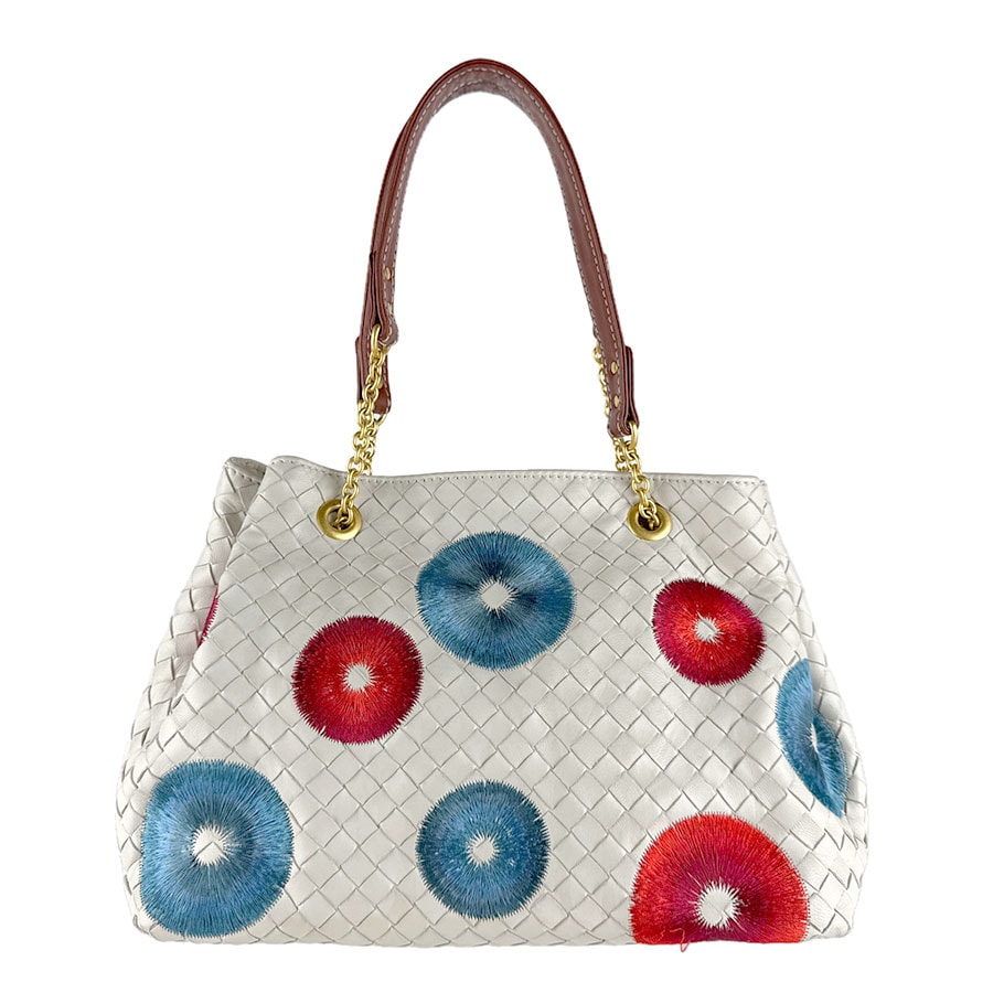 ボッテガヴェネタ BOTTEGAVENETA ショルダーバッグ イントレチャート レザー アイボリー/マルチカラー ゴールド レディース【中古】 z8241