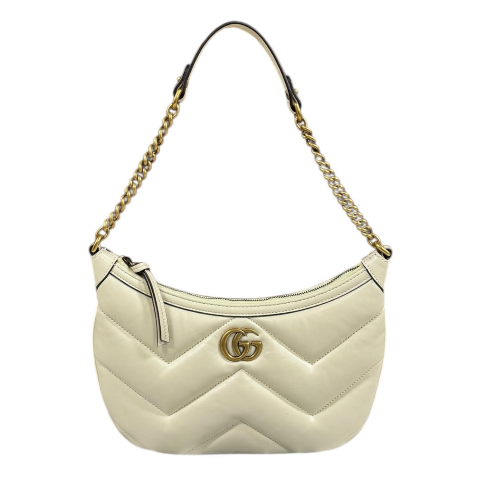 グッチ スモールショルダーバッグ GGマーモント ショルダーバッグ レザー 777263 ホワイト レディース GUCCI  中古