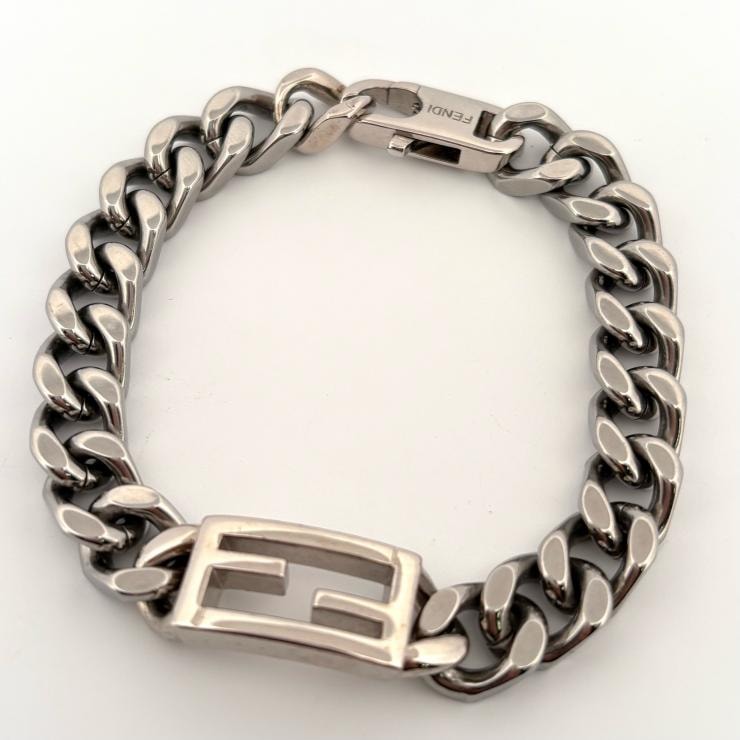 FENDI FF バゲット ブレスレット シルバーカラー チェーン イタリア製 鑑定済み 正規品 フェンディ