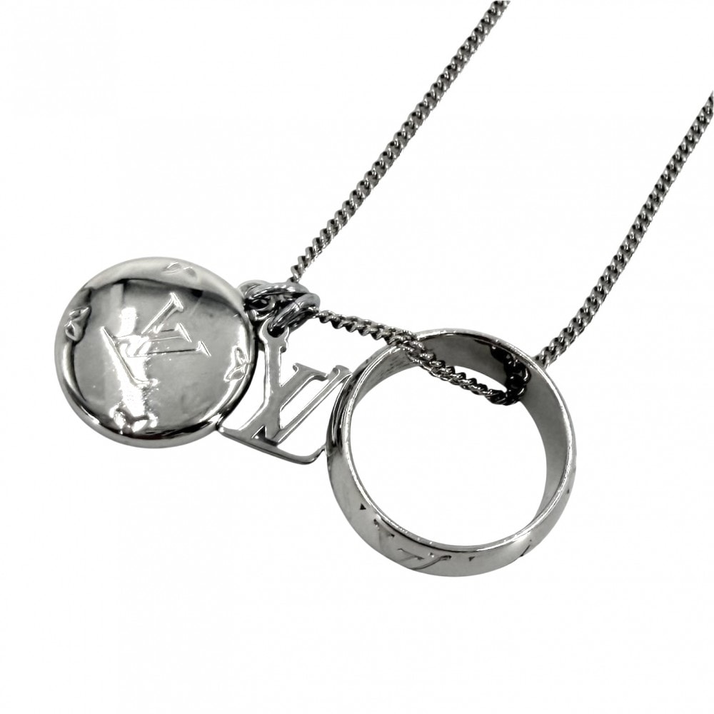 LOUIS VUITTON ルイヴィトン ネックレス アジャスター付き 2WAY リングネックレス モノグラム 指輪 LVロゴ シルバー アクセサリー M62485 メンズ 約19.1g 美品【中古品】