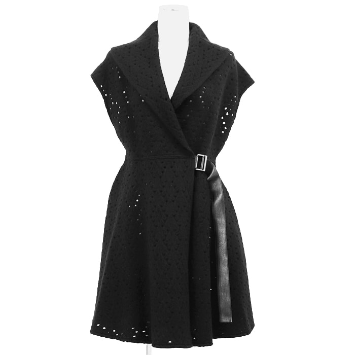 【SALE】FOXEY フォクシー コート サイズ フリー レディース ニット 縮絨 ウール100% フェルト ベルト一体型 ショールカラー アウター ブラック 黒 日本製