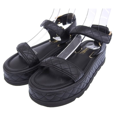 シャネル メティエダールコレクション レザー ココマーク マトラッセ フラットフォーム ベルクロ サンダル レディース 22A G39143 38