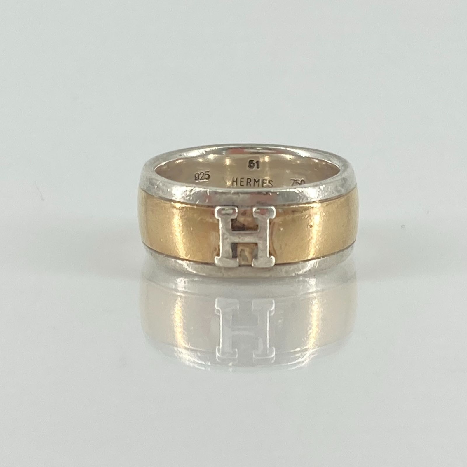 HERMES(エルメス) Hロゴ コンビネーション リング Ag925/750 8.76g ゴールド×シルバー