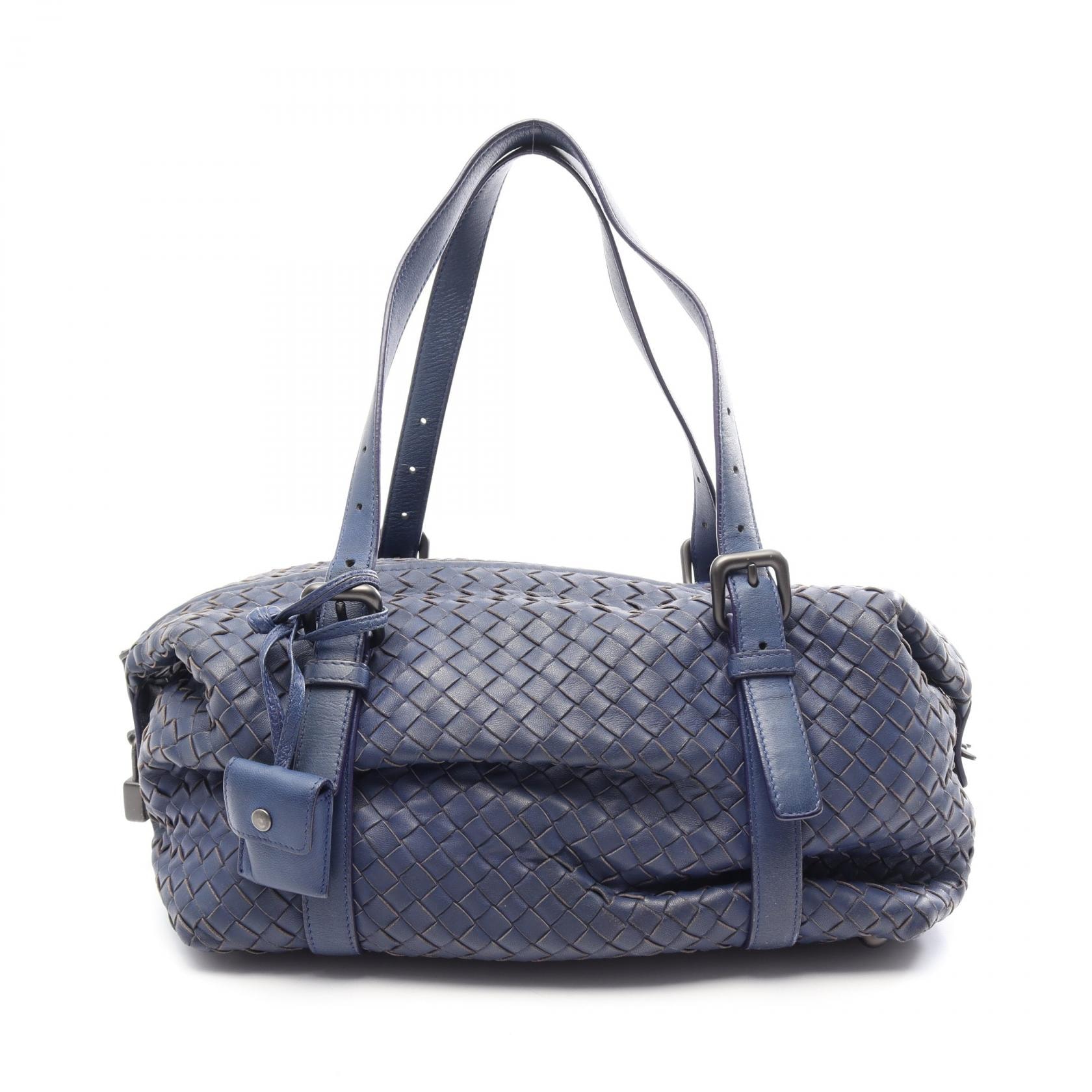 ボッテガヴェネタ BOTTEGA VENETA イントレチャート モンテーニュ ハンドバッグ バッグ レザー メンズ レディース ネイビー系 【中古】