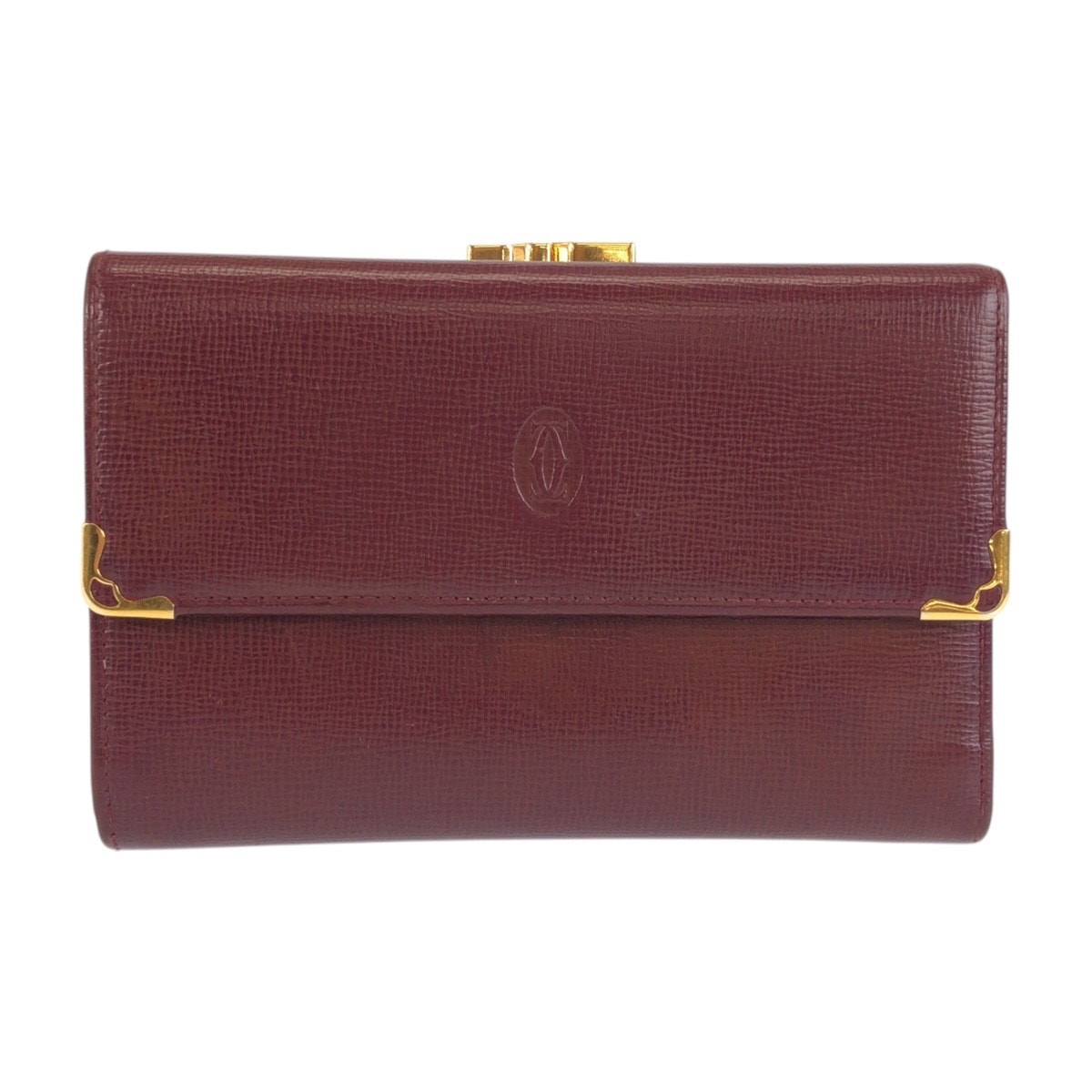美品 CARTIER カルティエ マストライン ワインレッド ボルドー ゴールド金具 レザー 折り財布 コンパクトウォレット 601757 【中古】