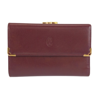美品 CARTIER カルティエ マストライン ワインレッド ボルドー ゴールド金具 レザー 折り財布 コンパクトウォレット 601757 【中古】