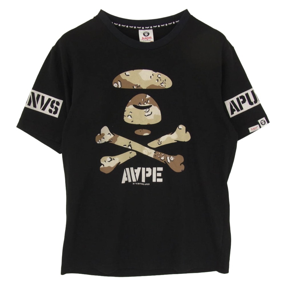 A BATHING APE アベイシングエイプ Tシャツ aaptem2571xx6 AAPE BY A BATHING APE デザートカモ 猿 クロスボーン 半袖 Tシャツ ブラック系 M【中古】