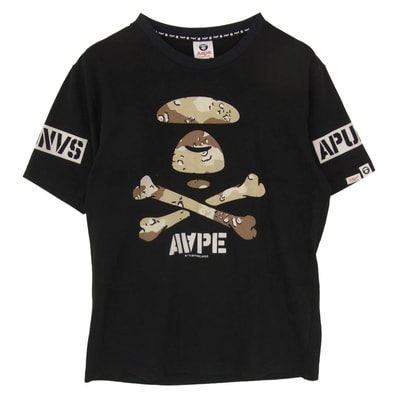 A BATHING APE アベイシングエイプ Tシャツ aaptem2571xx6 AAPE BY A BATHING APE デザートカモ 猿 クロスボーン 半袖 Tシャツ ブラック系 M【中古】