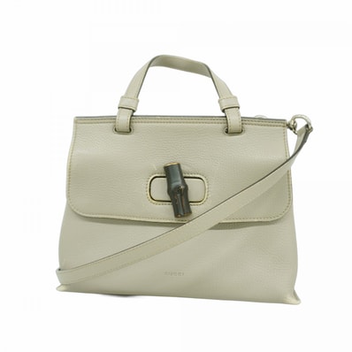 【6ed4332-k】グッチ ハンドバッグ バンブー デイリー 370831 レザー グレー シルバー金具 2wayバッグ【中古】レディース