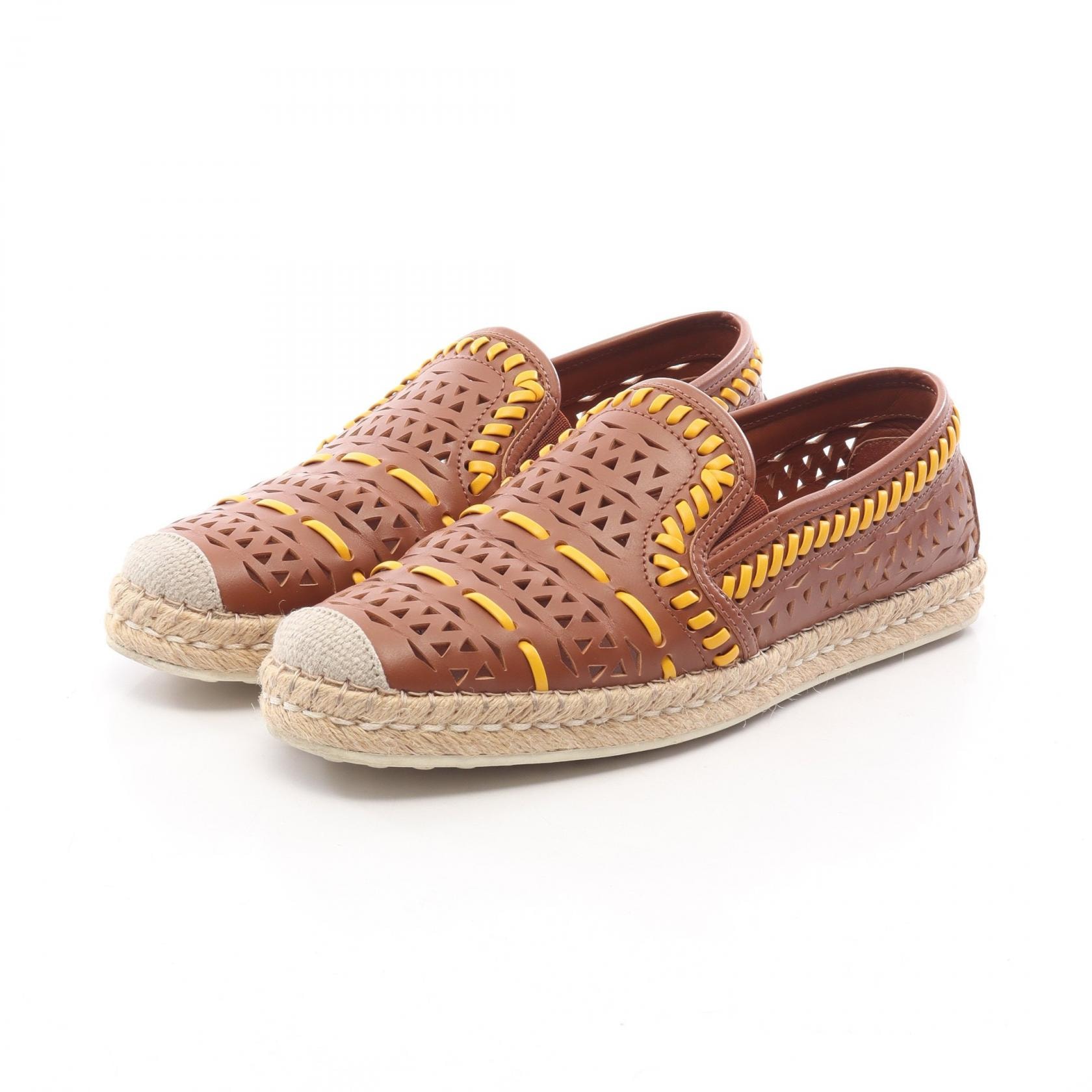 トッズ TOD'S パンチング エスパドリーユ スリッポン 靴 レザー レディース ブラウン系 / イエロー系 【中古】