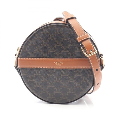 セリーヌ CELINE ラウンドパース トリオンフ ショルダーバッグ バッグ PVCコーティングキャンバス レザー レディース ブラック系 / ブラウン系 10G342CAM-04BT 【中古】