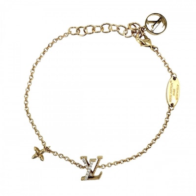 LOUIS VUITTON ルイヴィトン ブレスレット モノグラムフラワー ブレスレット・LV アイコニック アクセサリー アジャスター付き ラインストーン M00587 ゴールド レディース 約3.6g 美品【中古品】