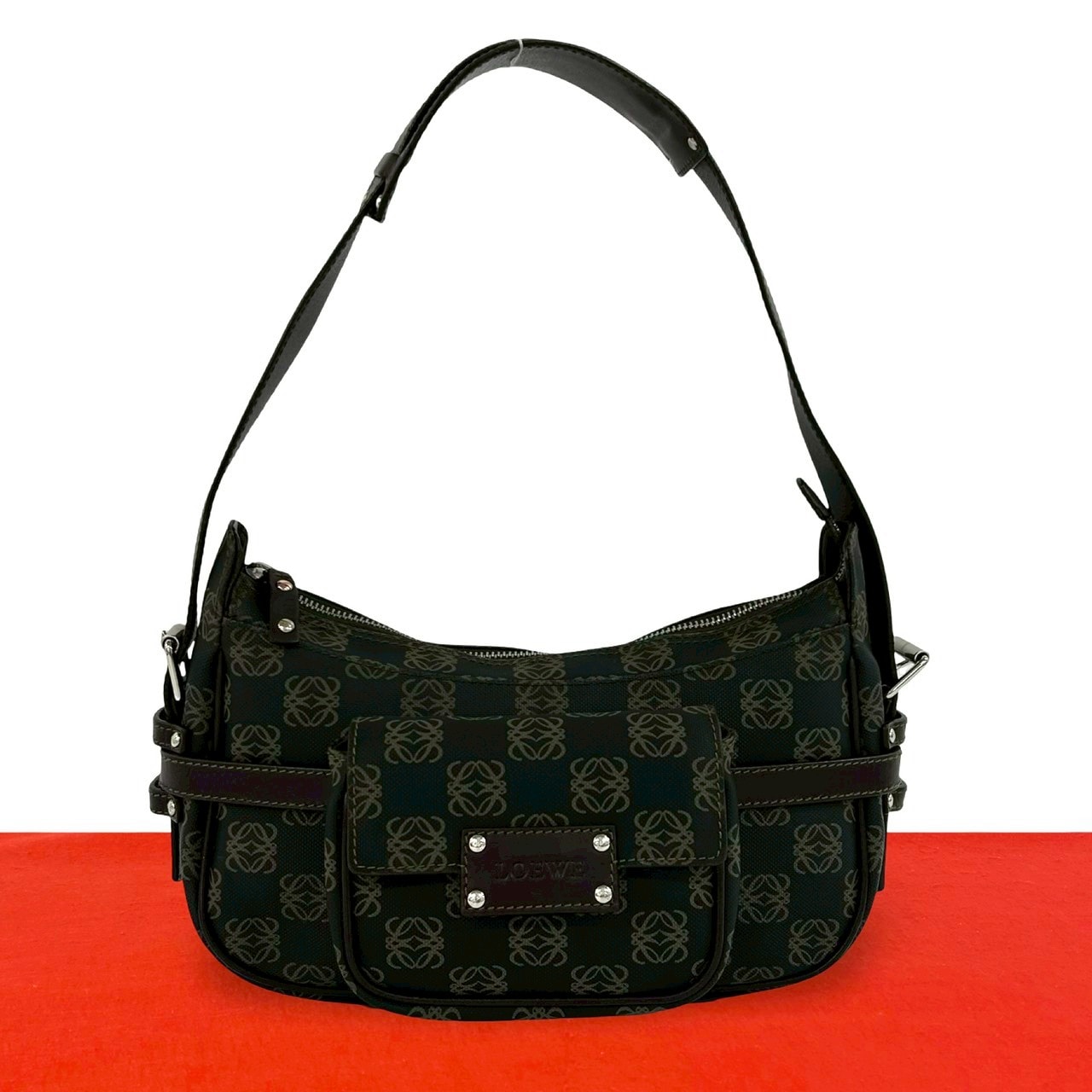 LOEWE ロエベ アナグラム ロゴ 柄 PVC レザー ショルダーバッグ ブラウン
 61654