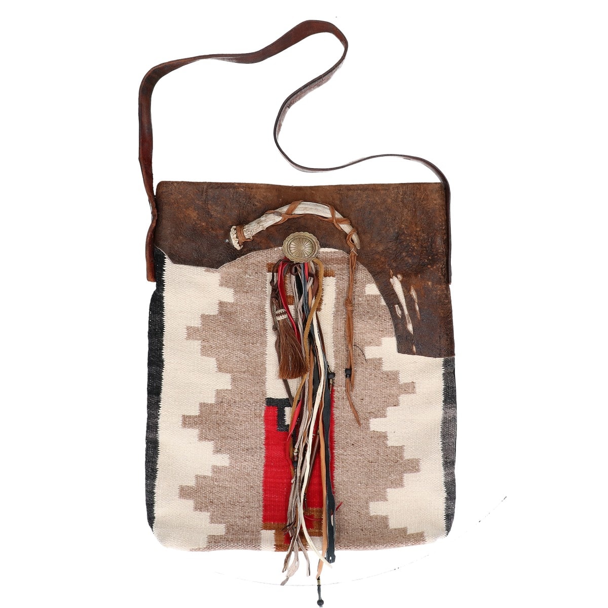 ラルフローレン ヴィンテージ ウールxカウレザー ネイティブインディアン ホーンxビーズxコンチョ LETH ARTISAN SCOUT BAG ONE