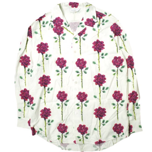 新品 SASQUATCHfabrix. サスクワァッチファブリックス 22SS 日本製 ROSE BIG OPEN COLLAR SHIRT ローズビッグオープンカラーシャツ 22SS-SY9-006 M WHITE 長袖 開襟 トップス g18186