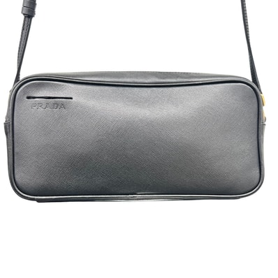 PRADA 美品 プラダ ショルダーバッグ サフィアーノレザー BT0077 レザー ブラック ロゴ セミショルダーバッグ ワンショルダーバッグ ハンドバッグ プラダ ABランク 鑑定済 中古 プラダバッグ【1/16価格改定】