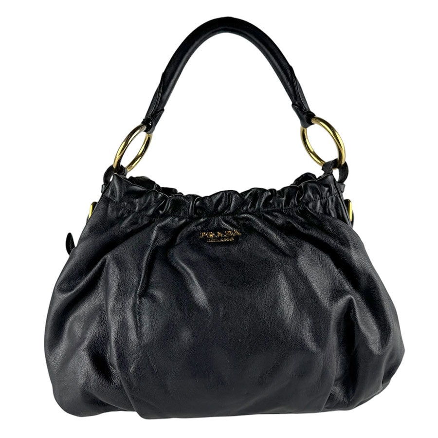 プラダ PRADA ハンドバッグ レザー ブラック レディース【中古】 z9699