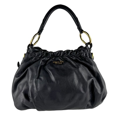 プラダ PRADA ハンドバッグ レザー ブラック レディース【中古】 z9699