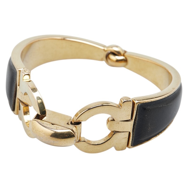 サルヴァトーレフェラガモ ガンチーニ バングル ゴールド ブラック メッキ レザー レディース Salvatore Ferragamo 【中古】
