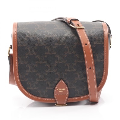 セリーヌ CELINE フォルコ ミディアムバッグ トリオンフ ショルダーバッグ バッグ PVCコーティングキャンバス レザー レディース ブラック系 / ブラウン系 【中古】