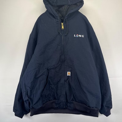 古着 カーハート Carhartt USA製 ダック ジャケット フルジップ ワンポイントロゴ アクティブジャケット ワーク 3XL ネイビー系 メンズ