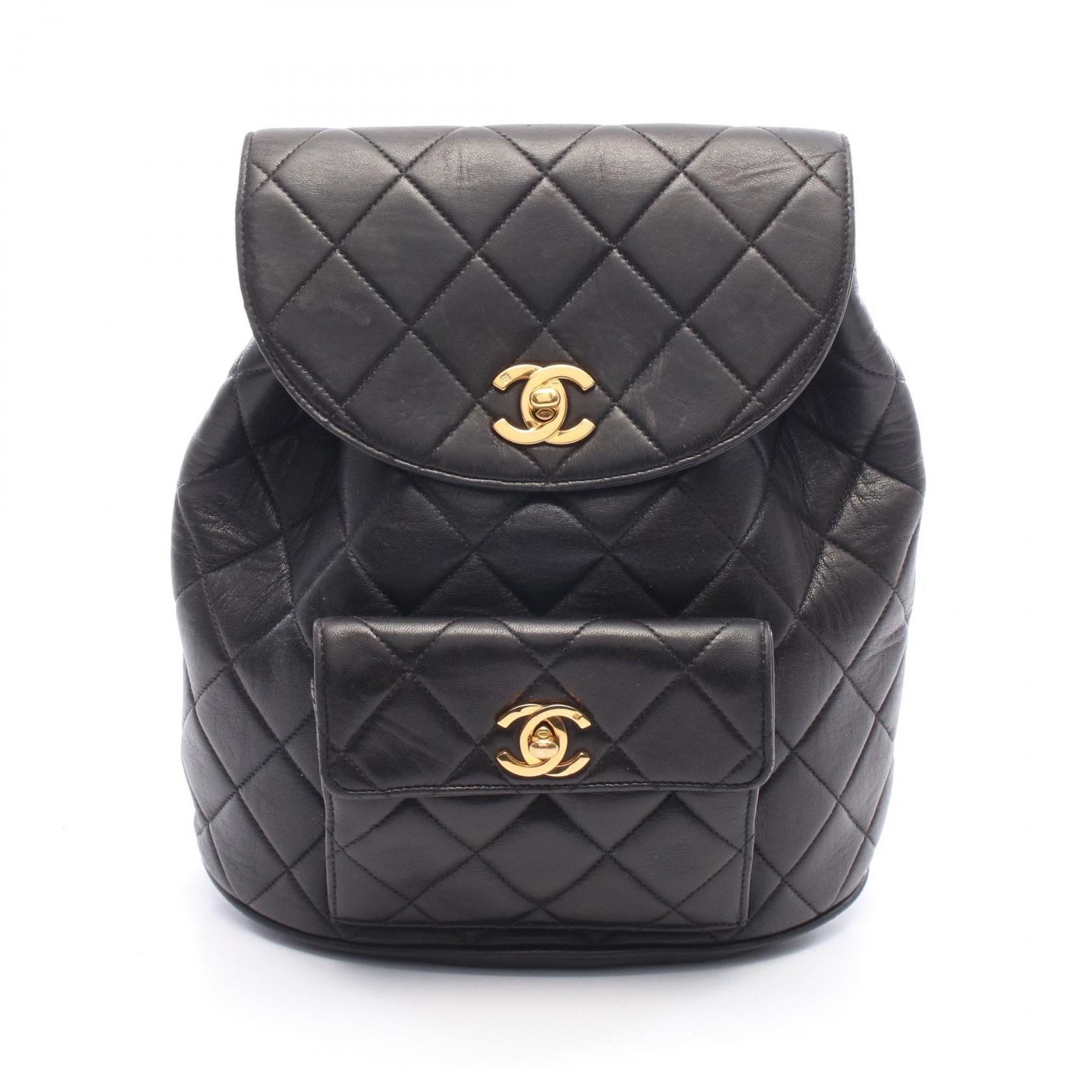 シャネル CHANEL マトラッセ ターンロック チェーン リュックサック バックパック バッグ ラムスキン(羊革) レディース ブラック系 A04194 【中古】