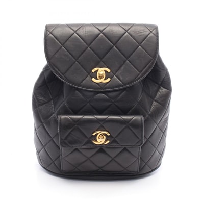 シャネル CHANEL マトラッセ ターンロック チェーン リュックサック バックパック バッグ ラムスキン(羊革) レディース ブラック系 A04194 【中古】