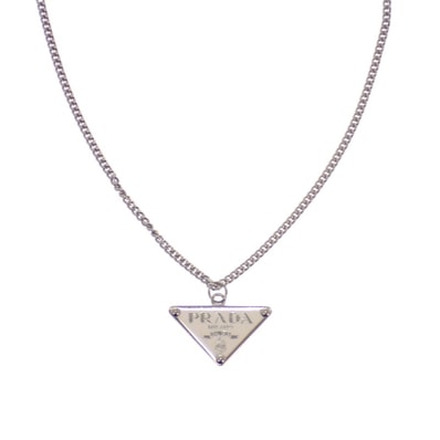 プラダ エナメルメタル ネックレス シルバー ホワイト【中古】【ABランク】