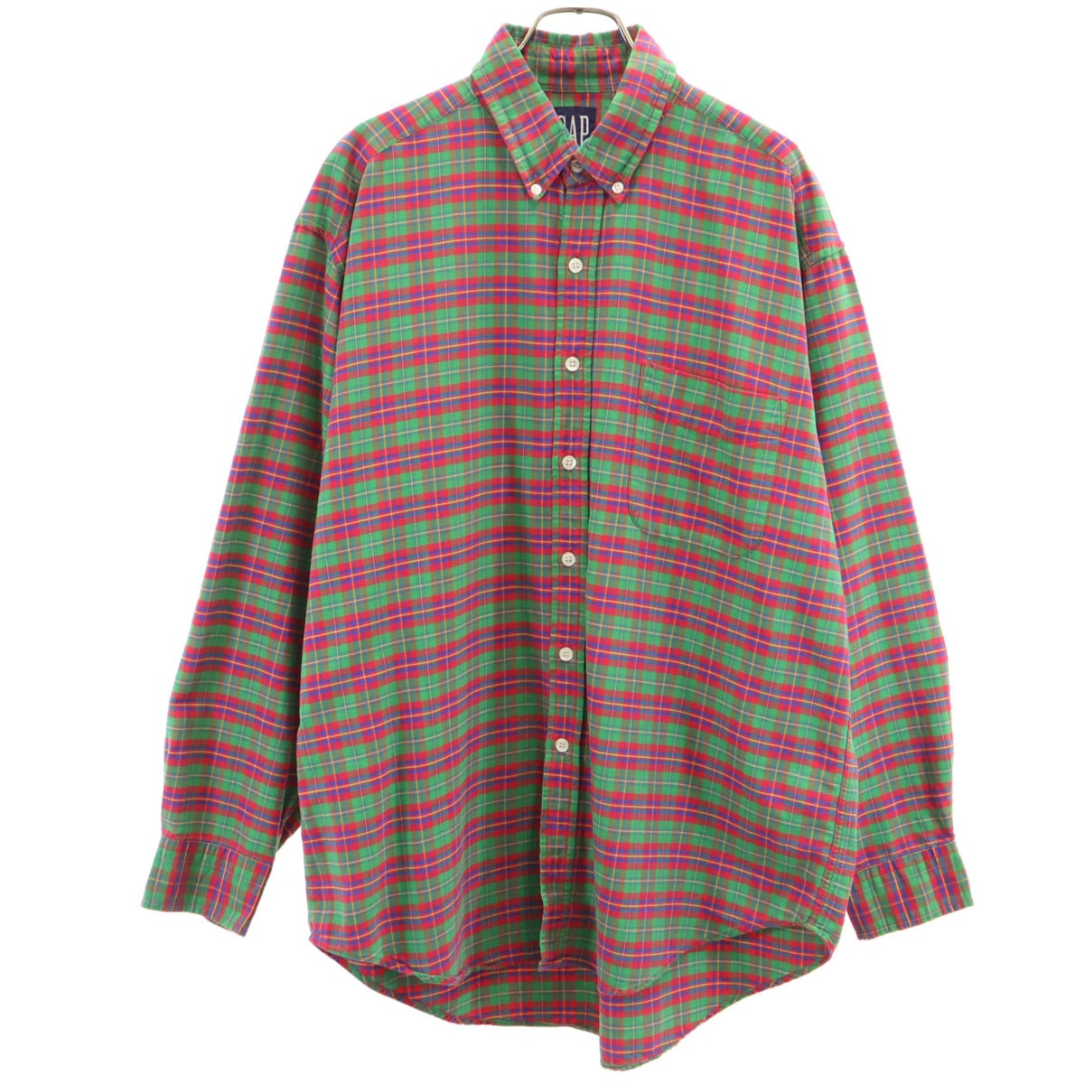 GAP ギャップ 90s オールド チェック柄 長袖 ボタンダウンシャツ L グリーン